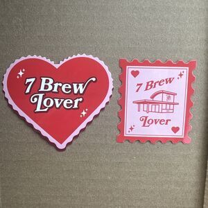 7 Brew Set Of 2 Valentines Day Stickers Red Pink White Heart Postcard NEW